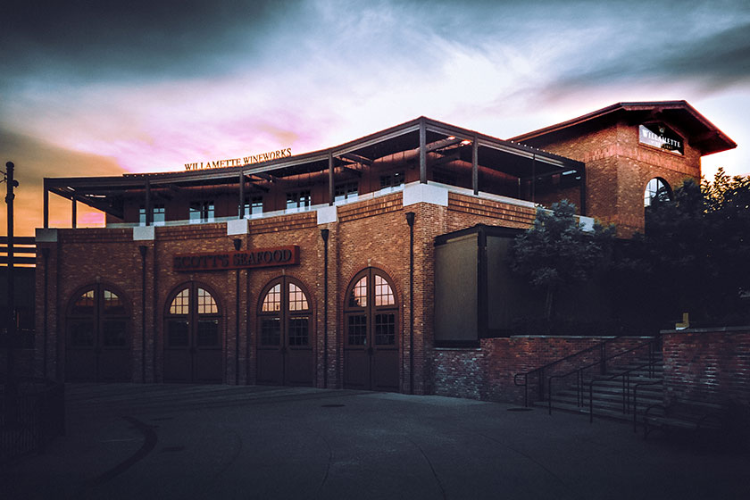 Outside the Willamette Wineworks building on a clear day